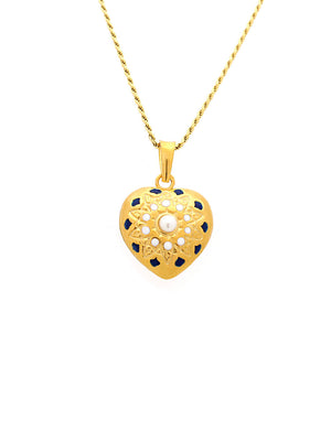 Baroque Heart Medal with Pearls and Enamel