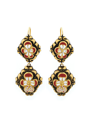 Brincos Barrocos Flor Esmalte Duplo
