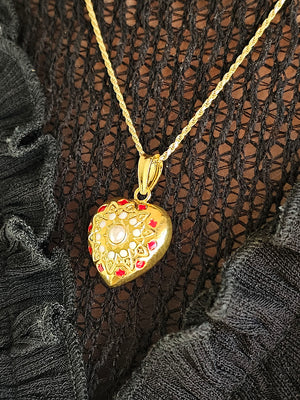 Conjunto Coração Esmaltado - Pendente e Brincos