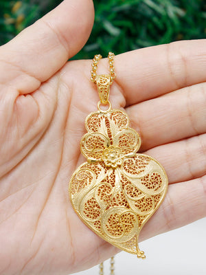 Tradição Heart Medallion 6cm in Silver/Gold