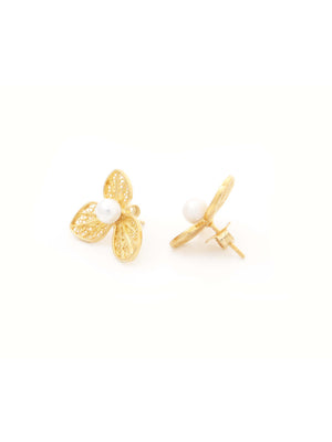 Brincos Flor com Pérola em filigrana (4335337472059)