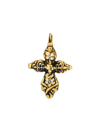 Medalha Cruz Barroca – Prata Dourada Esmalte Azul / Ouro 19k Esmalte Azul