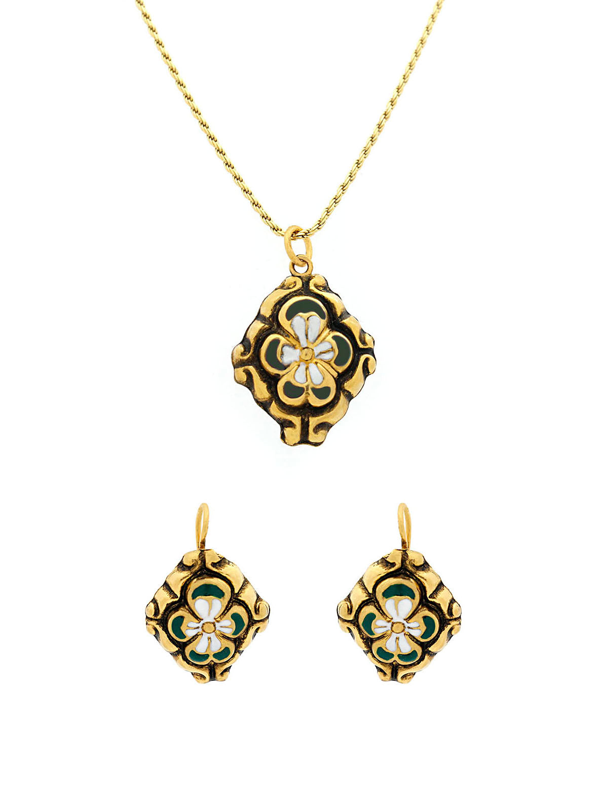 Baroque Set Flower Enamel (Size S) - Pending and earrings
