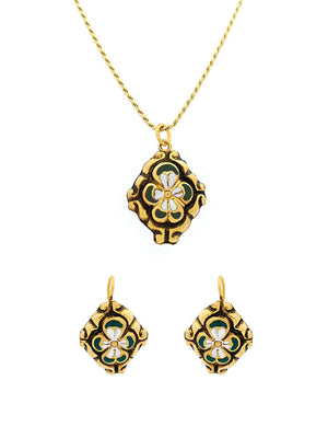 Baroque Set Flower Enamel (Size S) - Pending and earrings