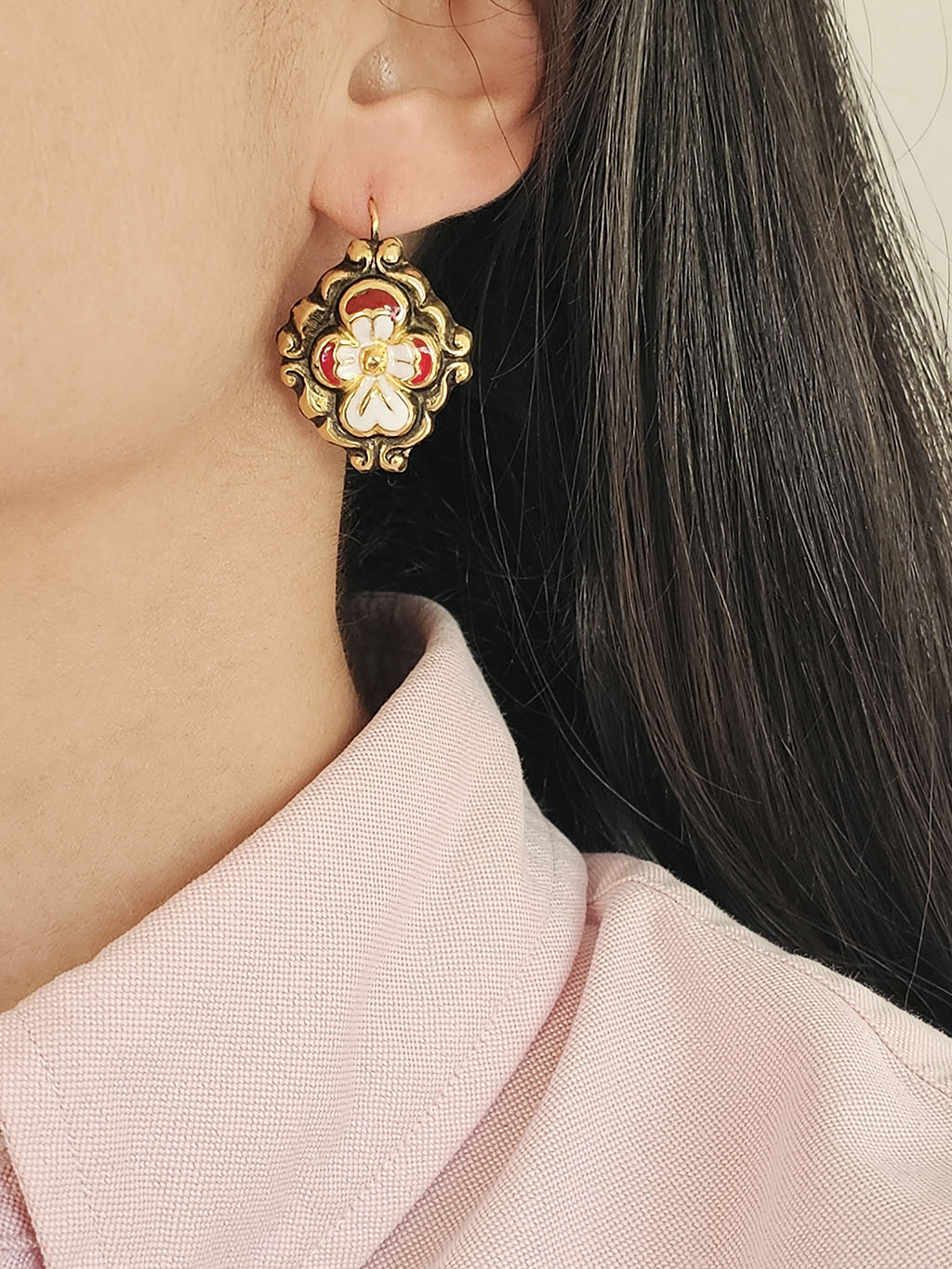 Baroque earrings Flower enamel M