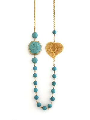 Colar Princesa das Astúrias com pedra Turquesa e coração manual em filigrana (17108533265)