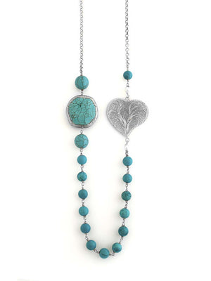 Colar Princesa das Astúrias com pedra Turquesa e coração manual em filigrana (17108533265)