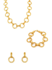 Conjunto Moderna - Colar, Brincos e Pulseira – Prata Dourada