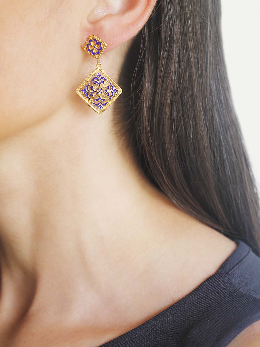 Brincos Azulejo com esmalte (5427395821718)