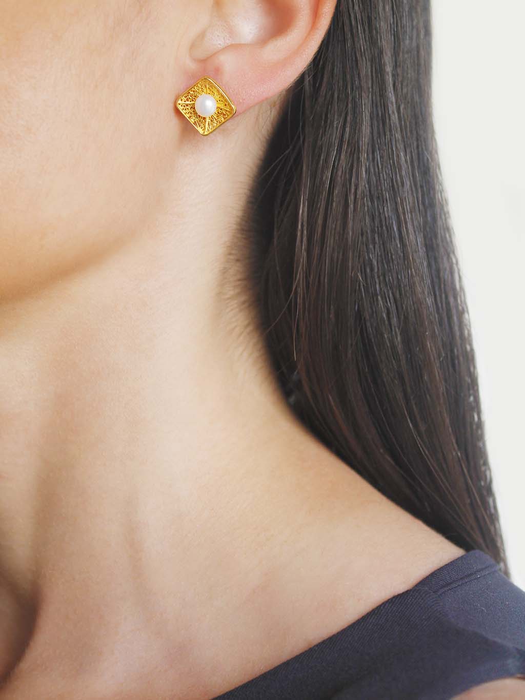 Brincos Quadrados com Pérola em filigrana (4335338029115)