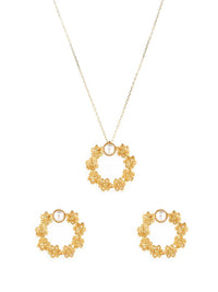 Flowers and Pearl Set - Necklace and Earrings (5943551295638)