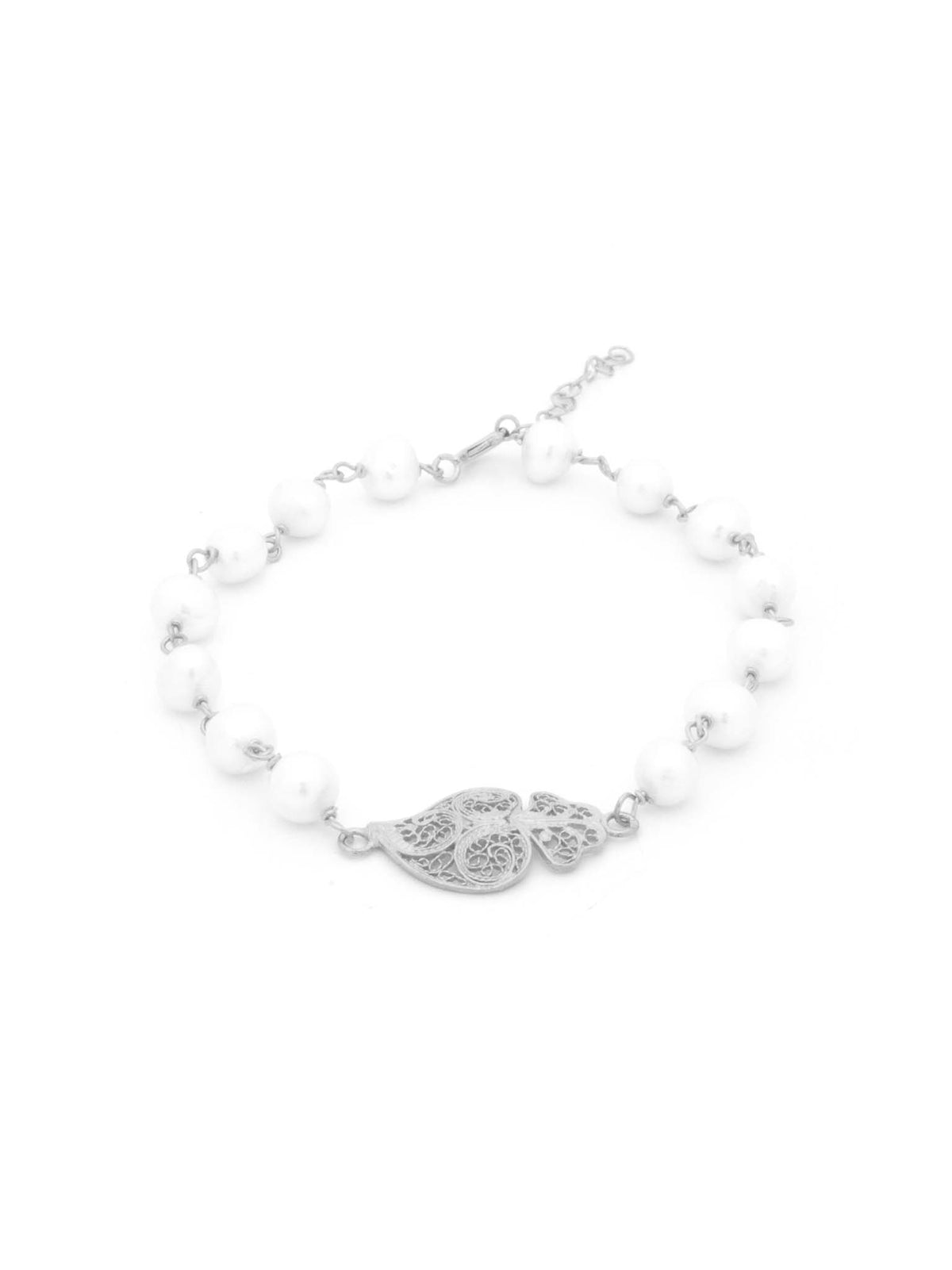 Pulseira Coração e Pérolas (5879946707094)