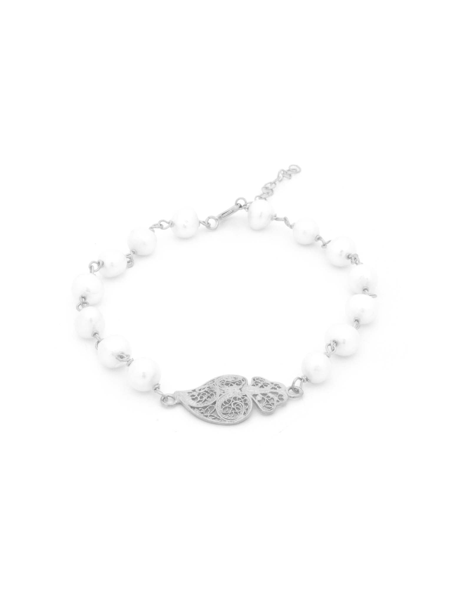 Pulseira Coração e Pérolas (5879946707094)