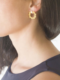 Flowers and Pearl Set - Necklace and Earrings (5943551295638)