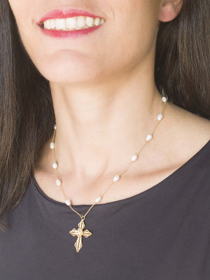 Colar Pérolas e Cruz em Filigrana (5878102196374)