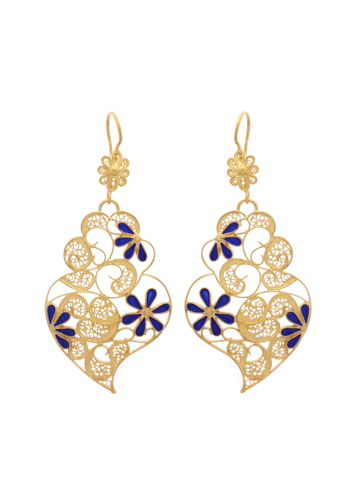 Seletiva III (Tamanho M) - Brincos em filigrana com esmalte azul (5943727063190)