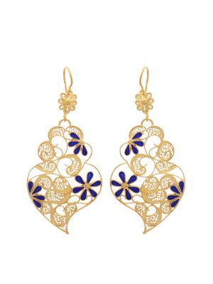 Seletiva III (Tamanho M) - Brincos em filigrana com esmalte azul (5943727063190)