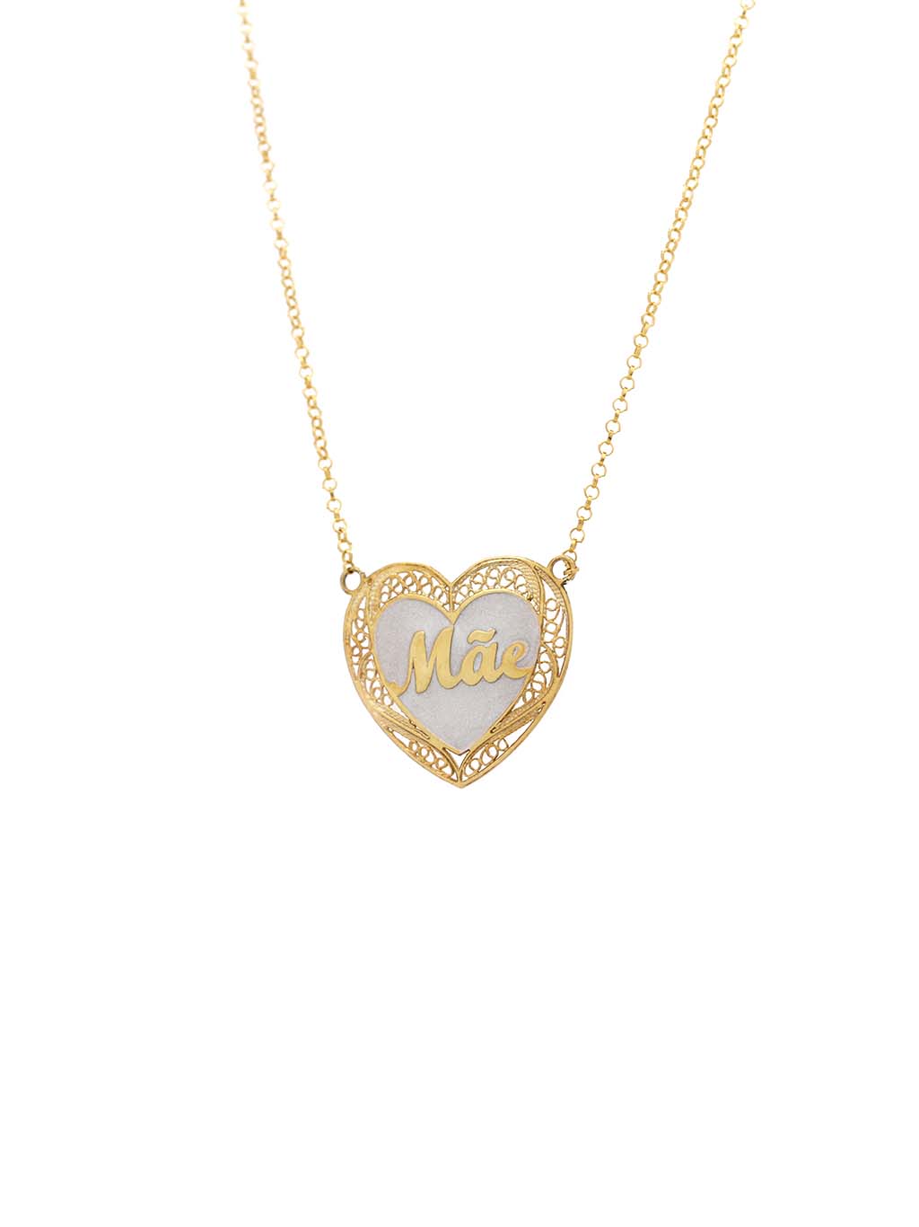 Filigree Mother Heart Necklace - Mother of Pearl II