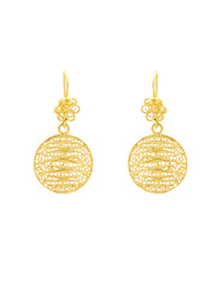 Round Filigree Earrings with Flower – Gold-Plated Silver