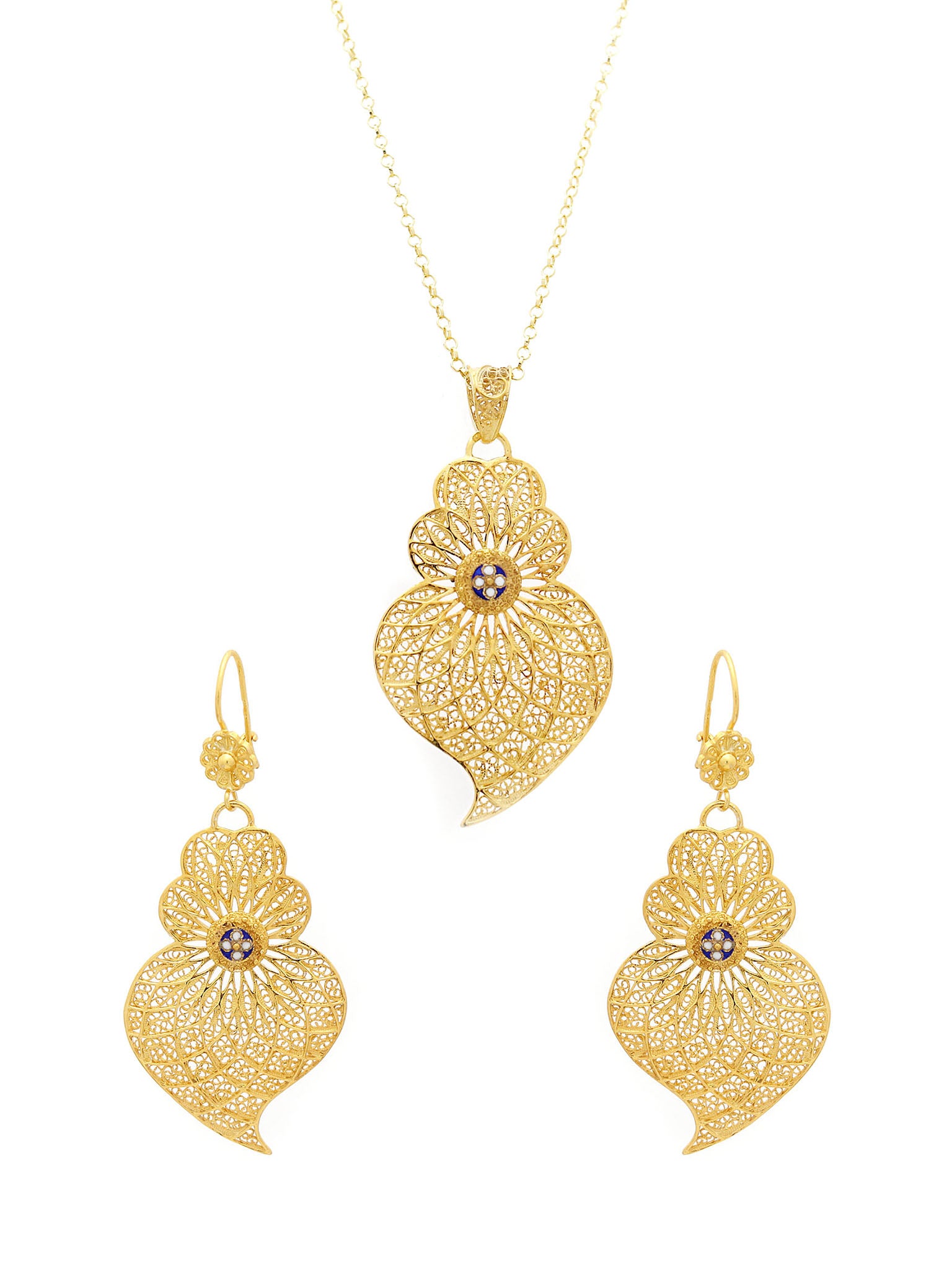 Set Heart Enamelled Center - Pending and Earrings