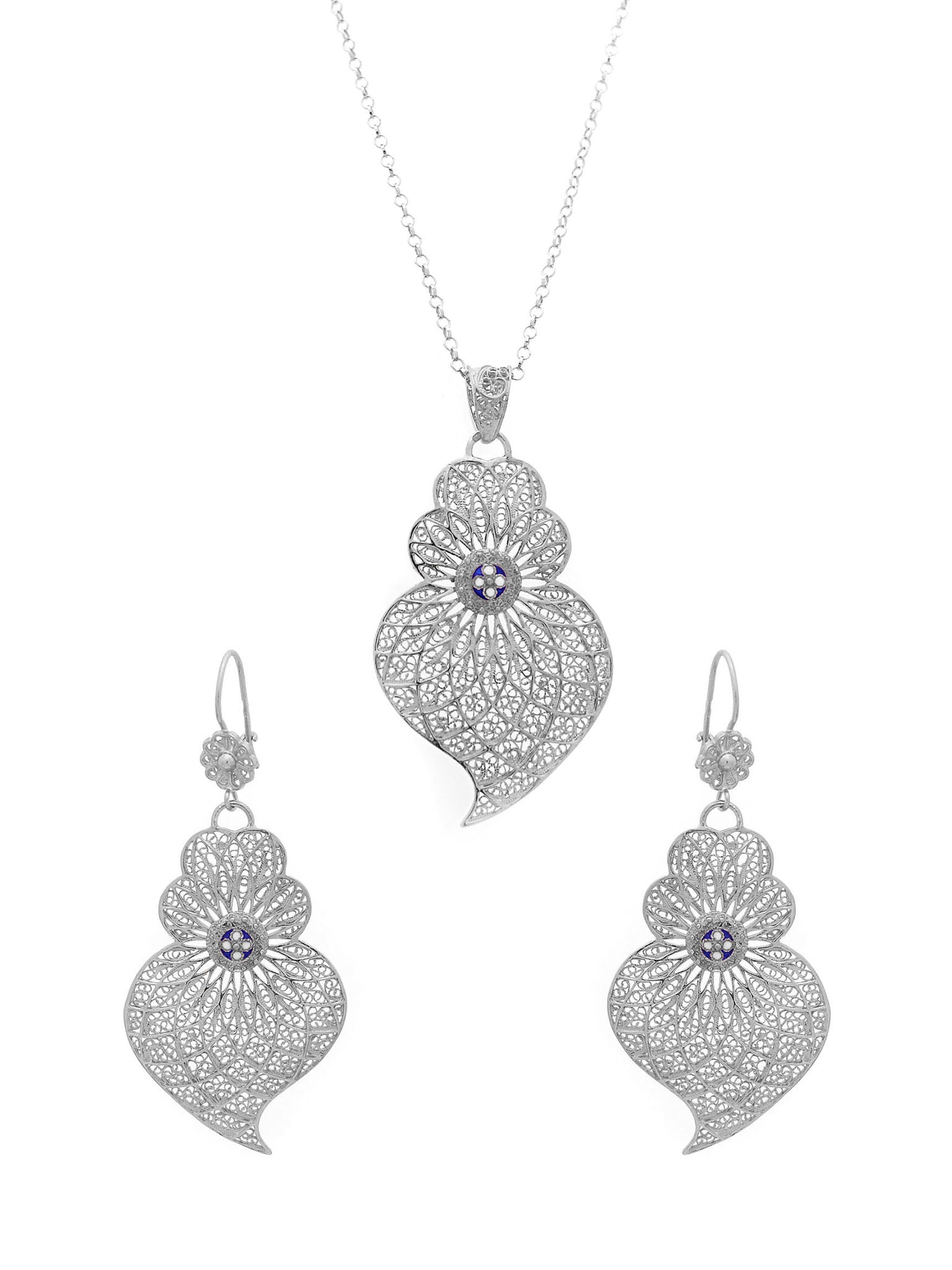 Set Heart Enamelled Center - Pending and Earrings