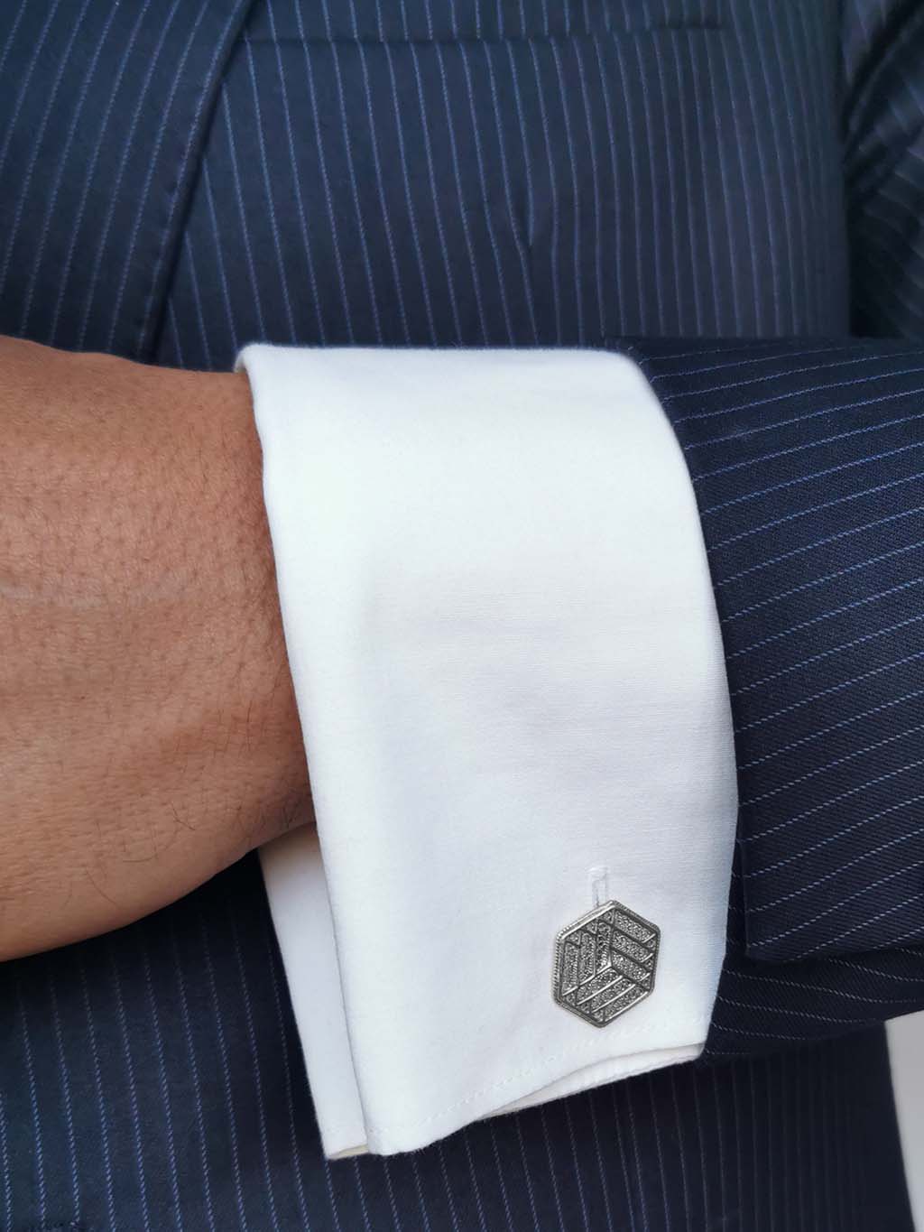 Botões de Punho Hexagonais em Filigrana