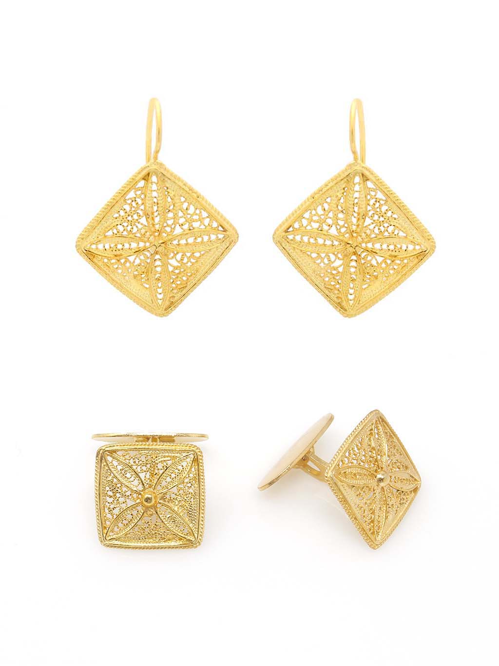 Conjunto Quadrado - Botões de Punho e Brincos