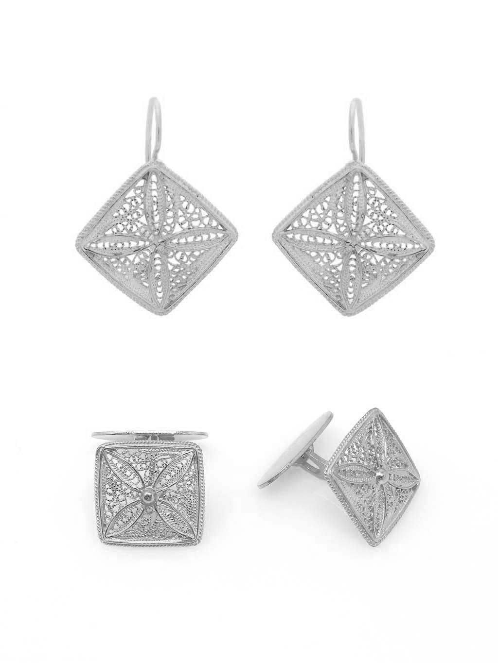 Conjunto Quadrado - Botões de Punho e Brincos