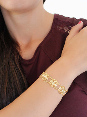 Pulseira com pérolas em prata dourada (9942219473)